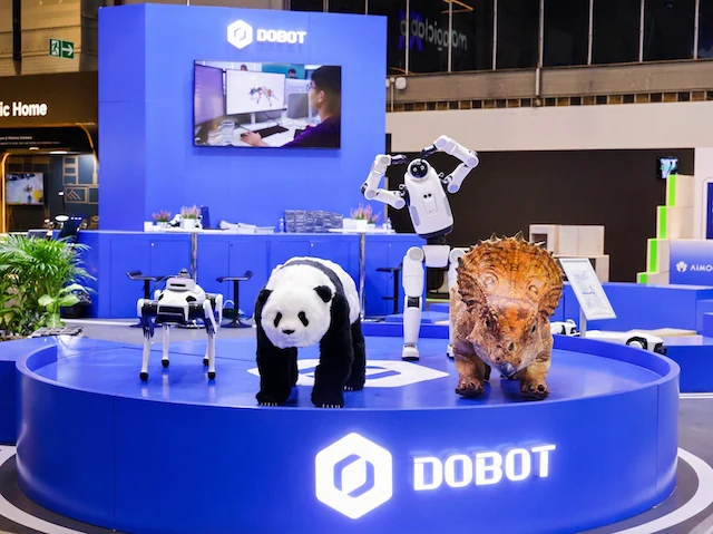 DOBOT's IFA display, including LUMO behind its other consumer-oriented robots.